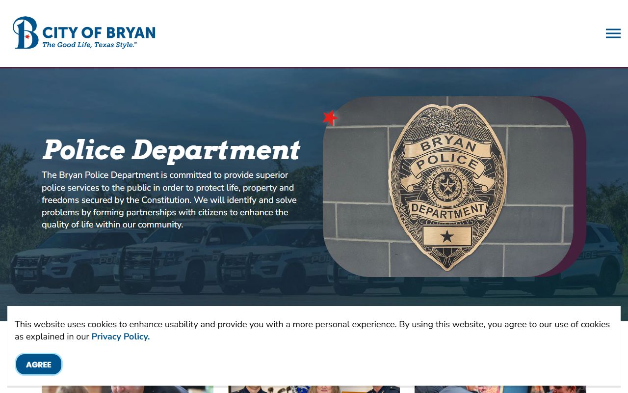 Bryan Police Department website for Bryan recent bookings and arrest information
