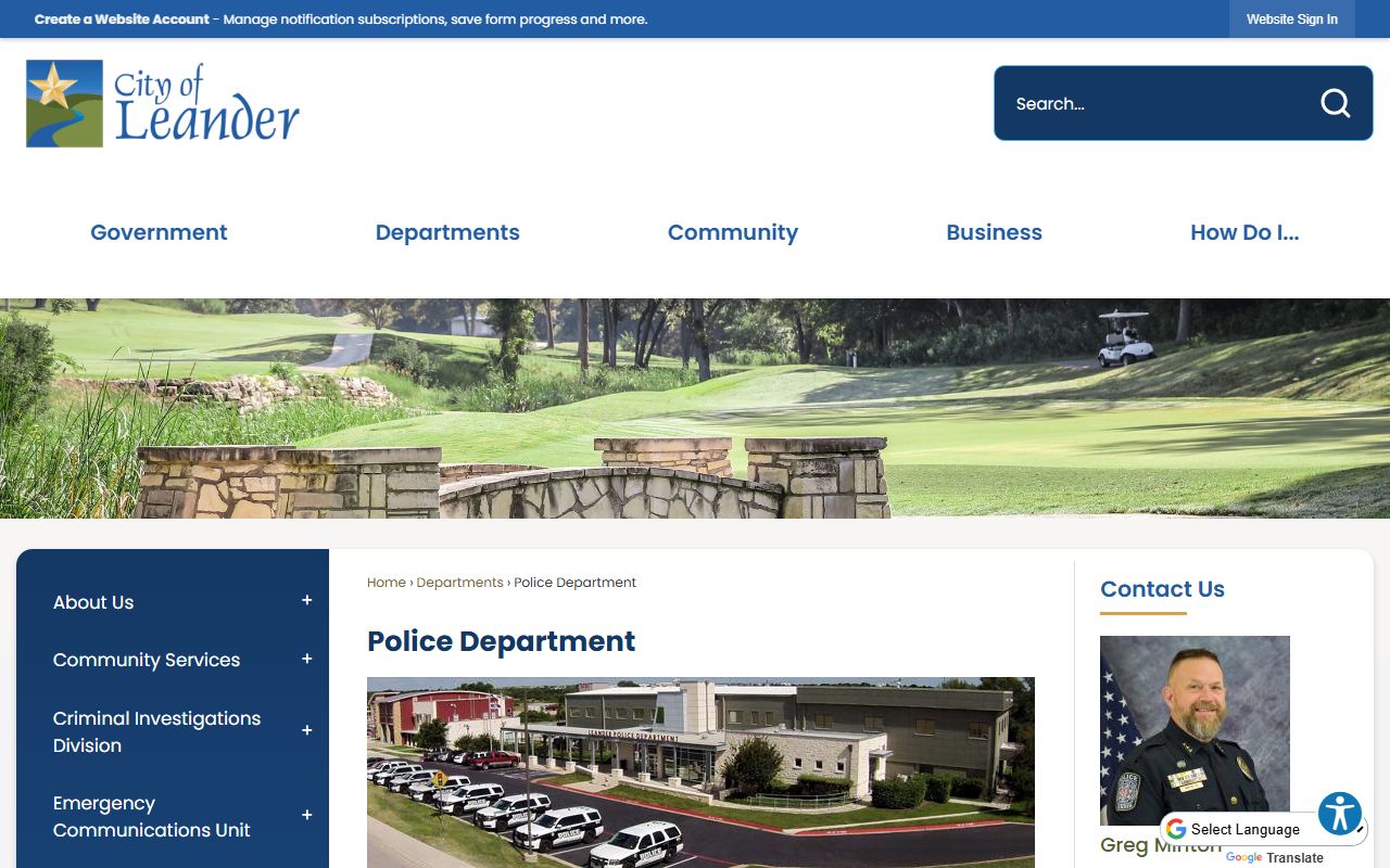Leander Police Department website used for Leander recent bookings information
