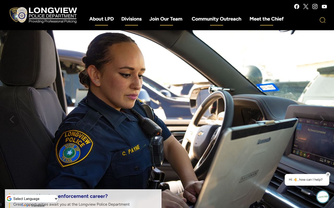 Longview Police Department website showing resources for Longview recent bookings and arrest records