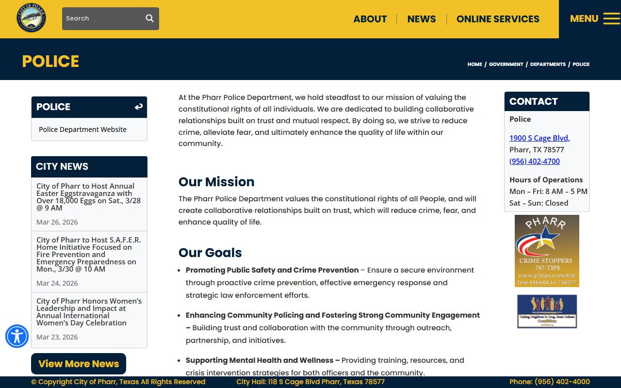 Pharr Police Department website used for Pharr recent bookings information
