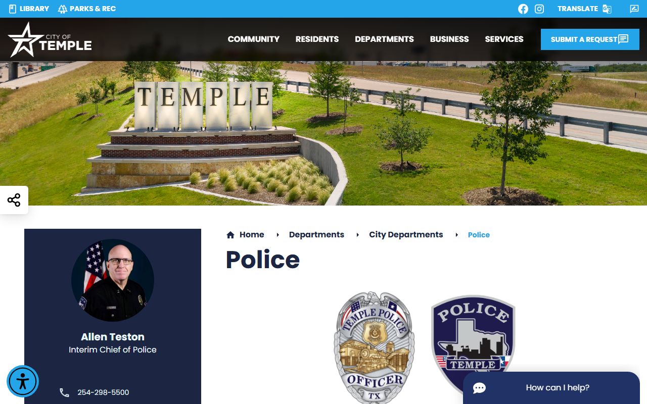 Temple Police Department website for Temple recent bookings and arrest information