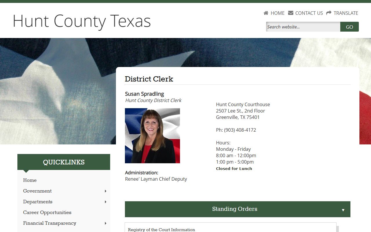 Hunt County District Clerk office page for recent bookings court records