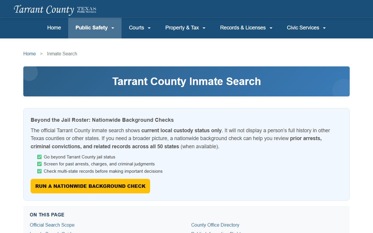 Tarrant County Sheriff inmate search portal for recent bookings