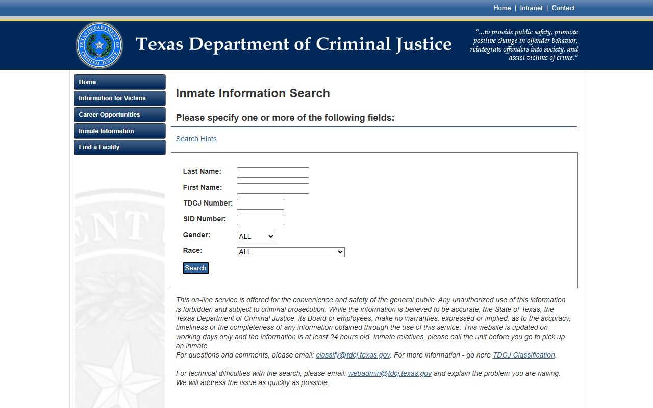 Texas recent bookings TDCJ offender search portal