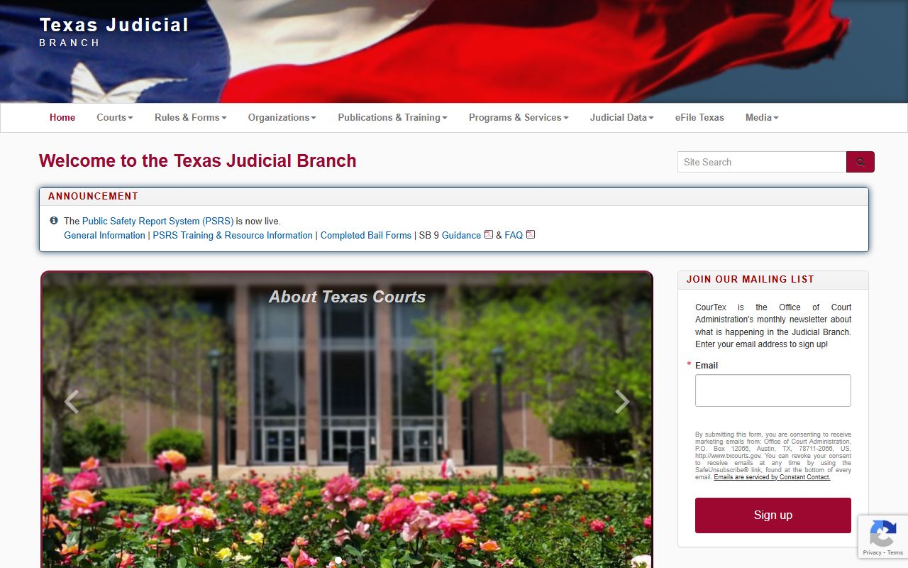 Texas Judicial Branch Office of Court Administration recent bookings