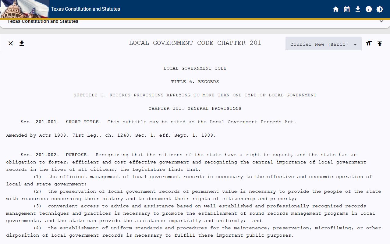 Texas Local Government Code records retention for recent bookings