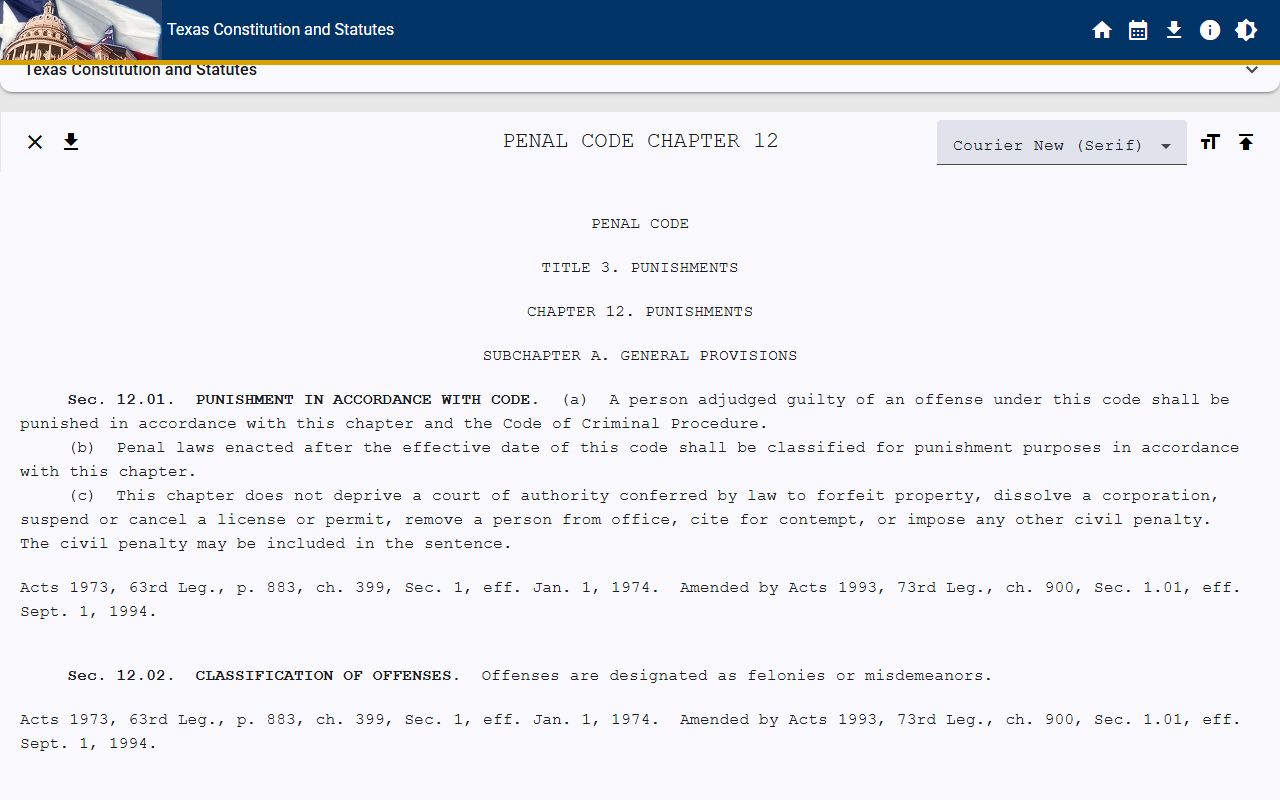 Texas Penal Code offense classifications in recent bookings